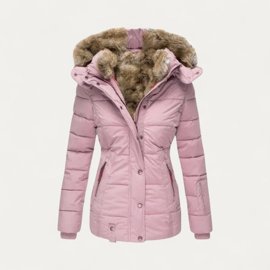 Faux Fur Lined Puffer Jacket with Hood for Women