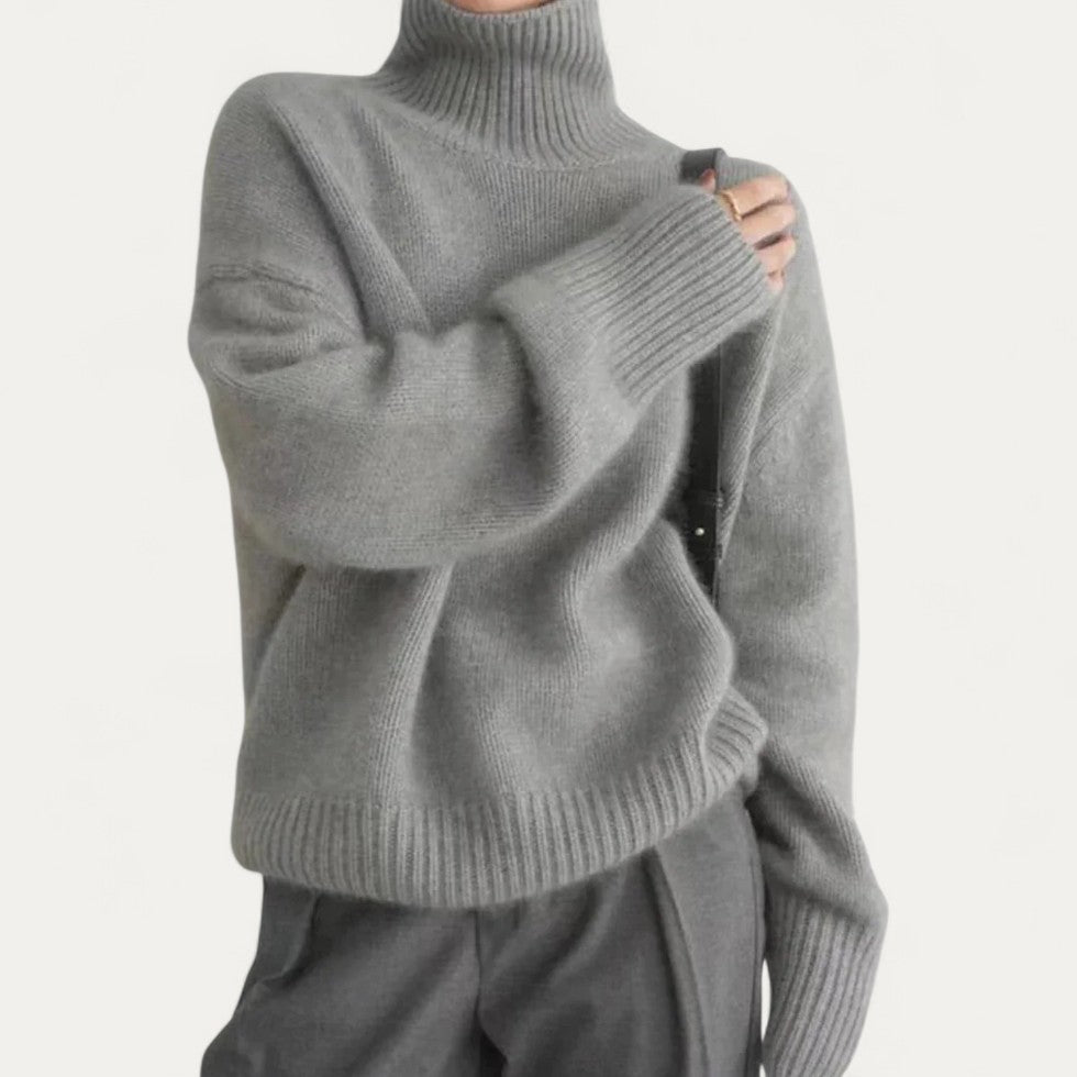 Wool Blend Oversized Turtleneck Jumper for Women