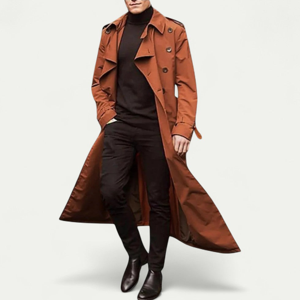Men Long Trench Coat Waterproof Lightweight Overcoat Jacket