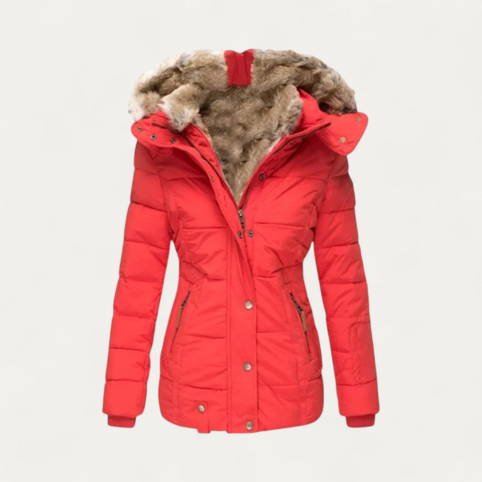 Faux Fur Lined Puffer Jacket with Hood for Women