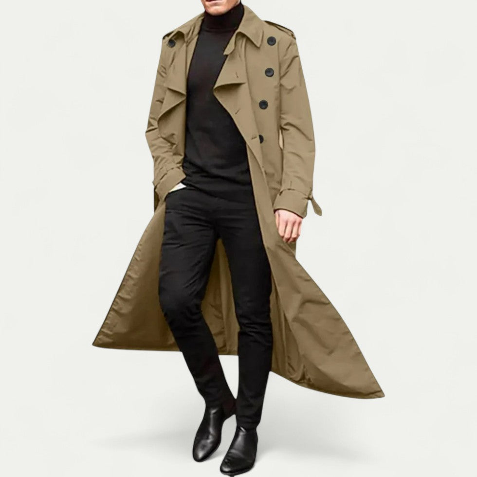 Men Long Trench Coat Waterproof Lightweight Overcoat Jacket