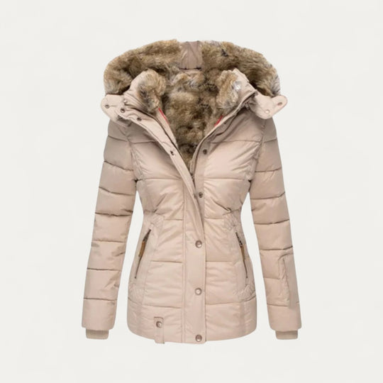 Faux Fur Lined Puffer Jacket with Hood for Women