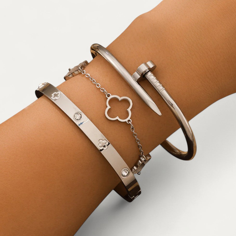 Set of Stylish Bangle Bracelets with Modern Crystal Detailing