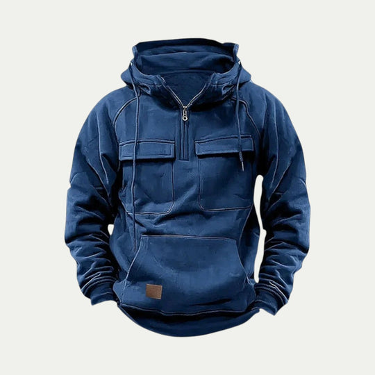 Utility Pocket Cotton Blend Pullover Hoodie for Men