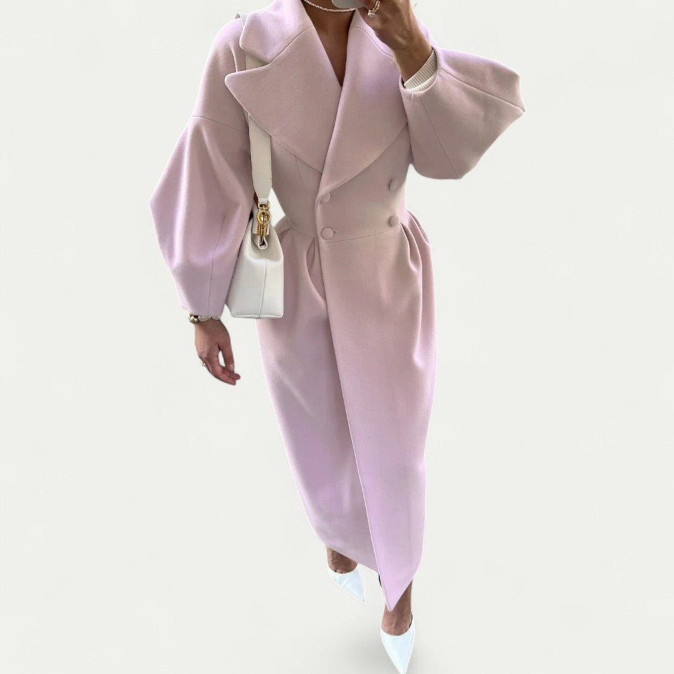 Women's Double Breasted Long Wool Blend Winter Coat