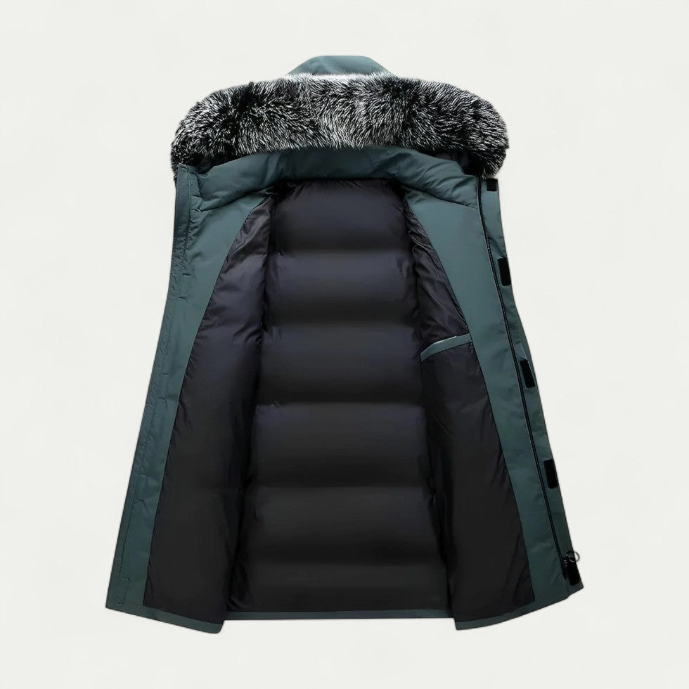 Long Hooded Winter Parka with Faux Fur Trim for Men