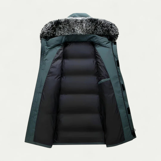 Long Hooded Winter Parka with Faux Fur Trim for Men
