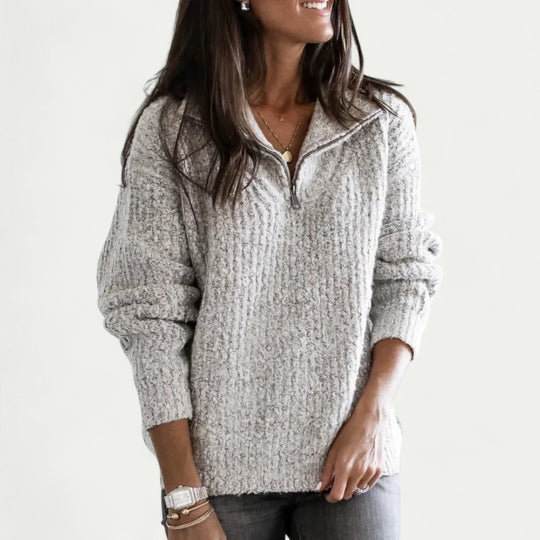 Women Knitted Half Zip Cable Sweater