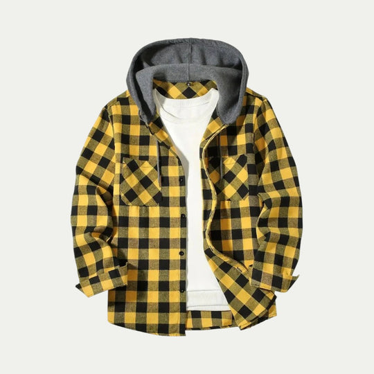 Hooded Check Flannel Shirt Jacket for Men