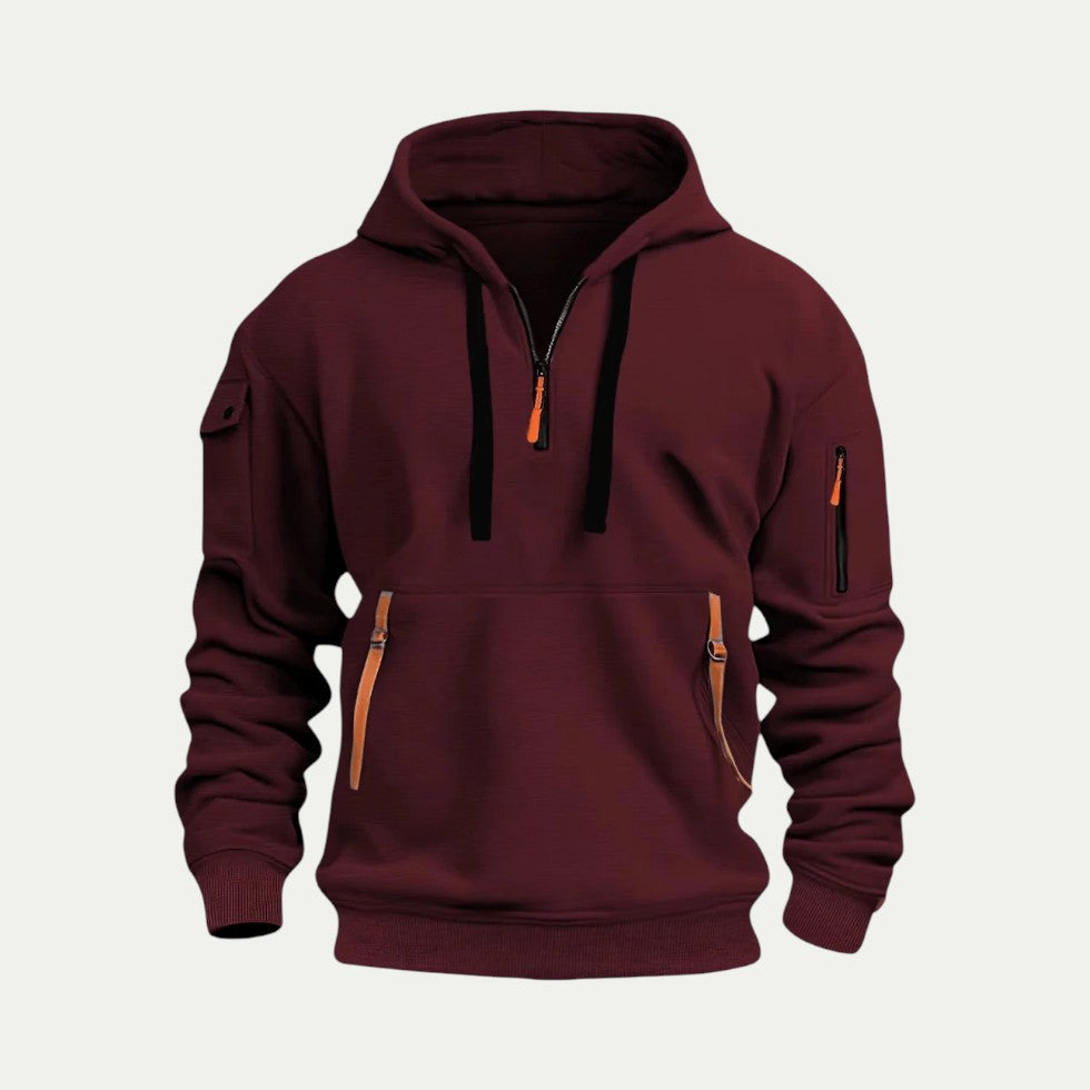 Cotton Blend Quarter Zip Utility Hoodie for Men