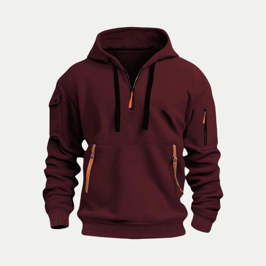 Cotton Blend Quarter Zip Utility Hoodie for Men