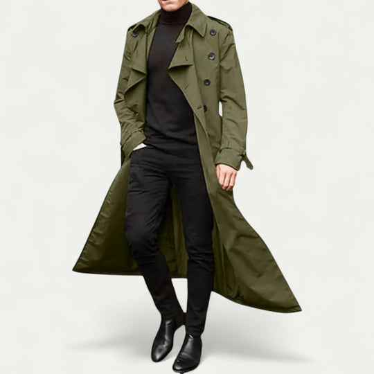 Men Long Trench Coat Waterproof Lightweight Overcoat Jacket