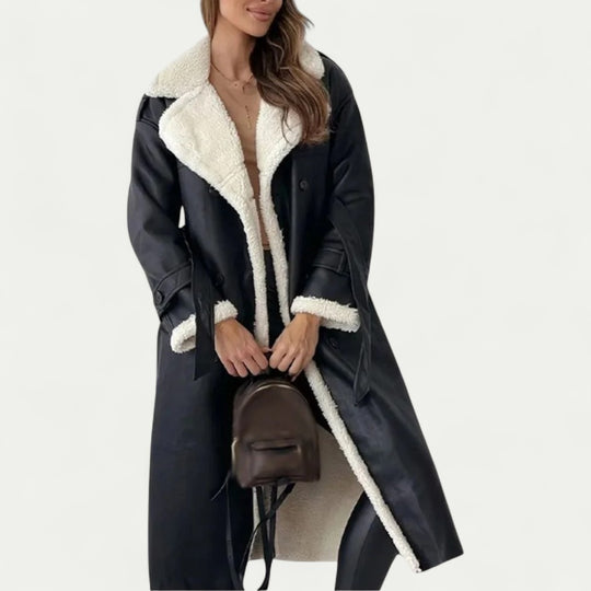Long Faux Shearling Lined Winter Trench Coat for Women