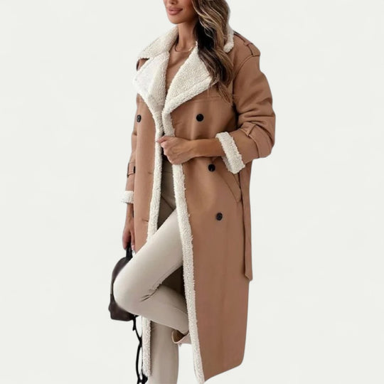 Long Faux Shearling Lined Winter Trench Coat for Women