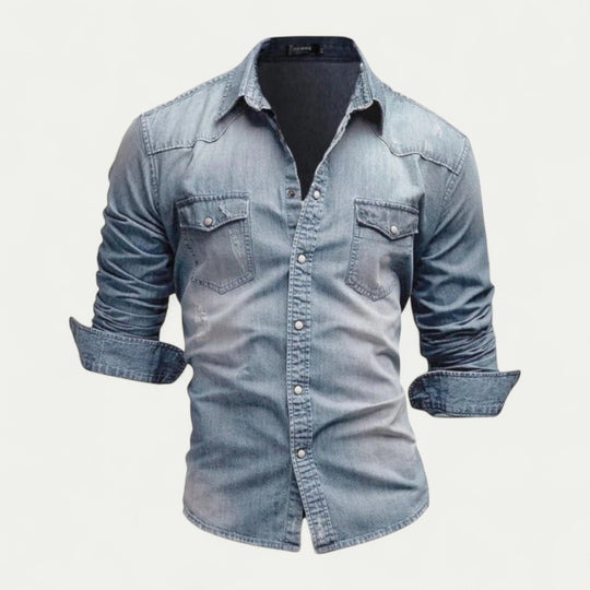 Casual Slim Fit Cotton Denim Blend Shirt for Men Long Sleeve Style