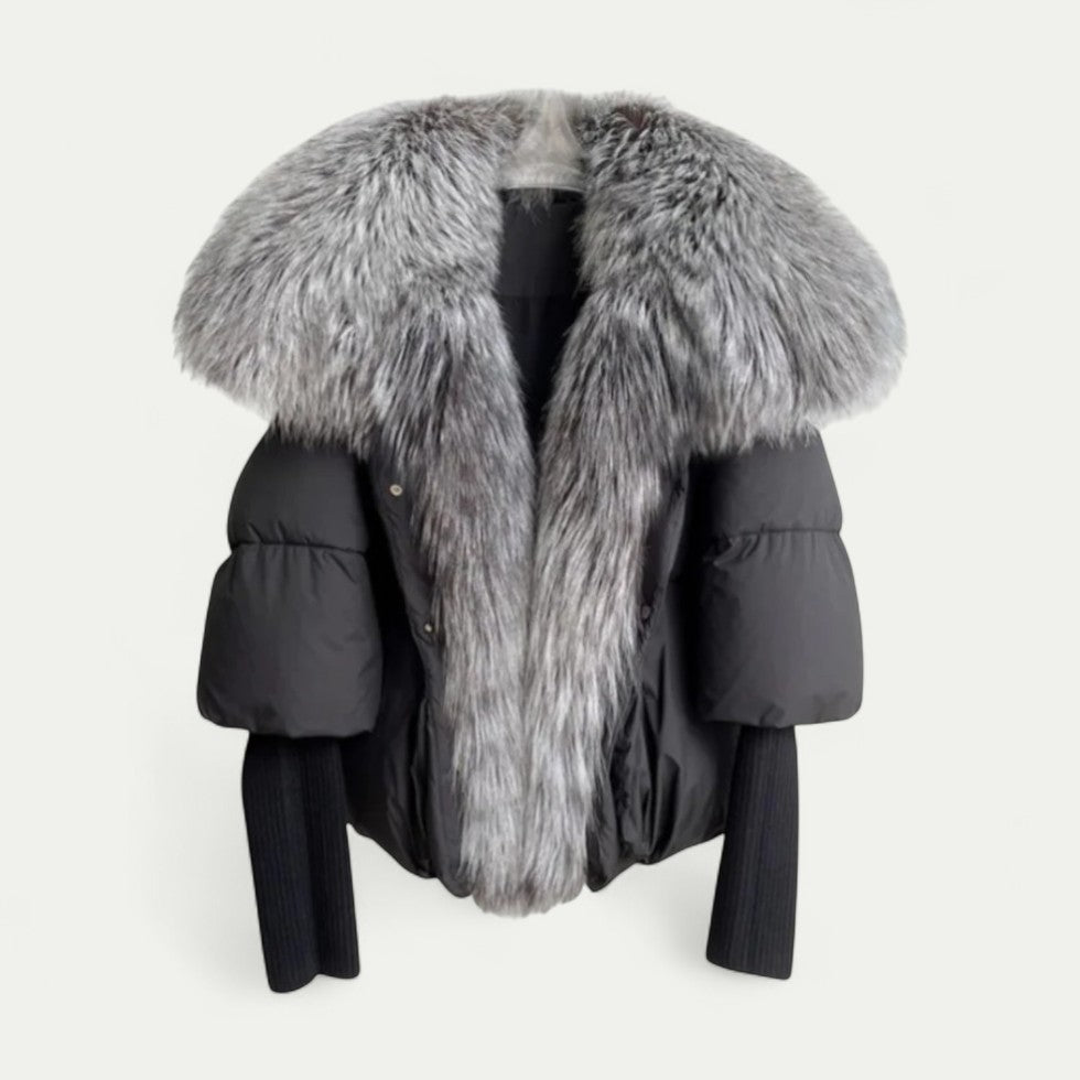 Puffer Jacket for Women with Faux Fur Collar
