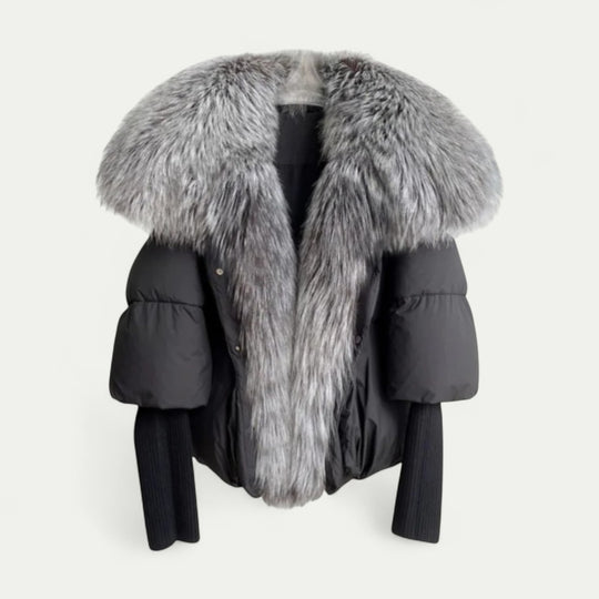Puffer Jacket for Women with Faux Fur Collar