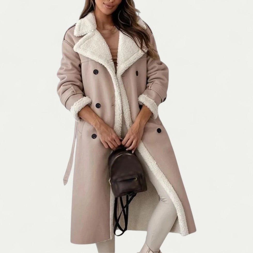 Long Faux Shearling Lined Winter Trench Coat for Women