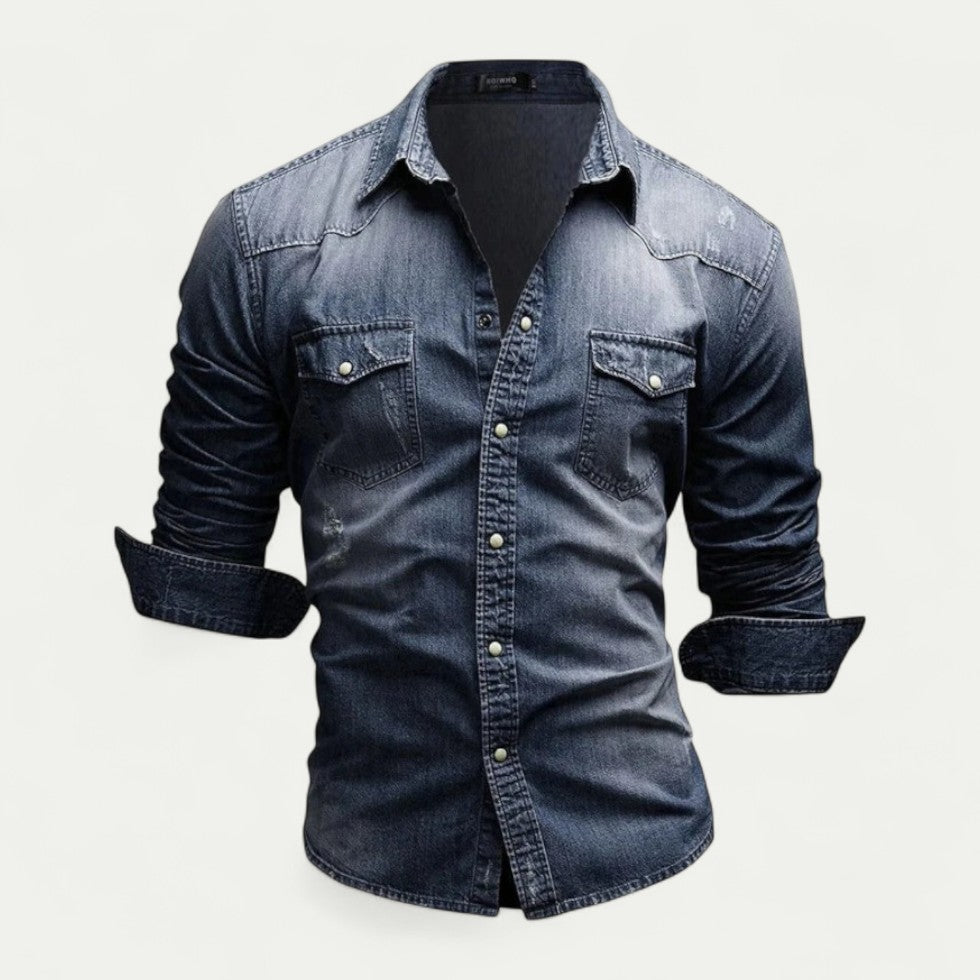 Casual Slim Fit Cotton Denim Blend Shirt for Men Long Sleeve Style
