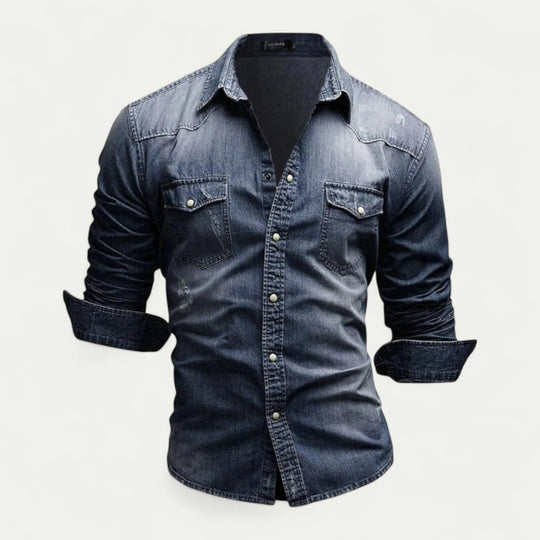 Casual Slim Fit Cotton Denim Blend Shirt for Men Long Sleeve Style