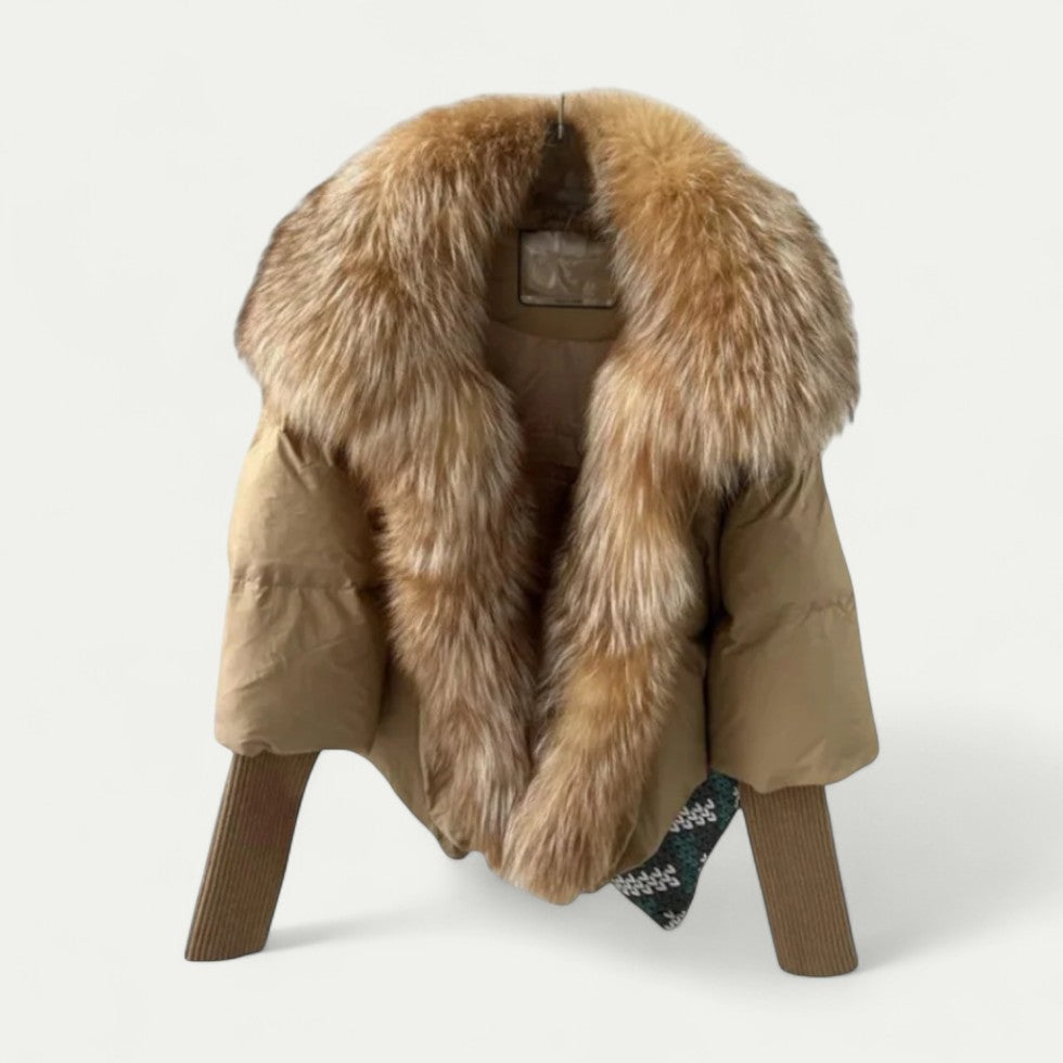 Puffer Jacket for Women with Faux Fur Collar