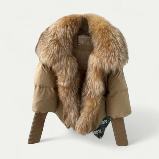 Puffer Jacket for Women with Faux Fur Collar