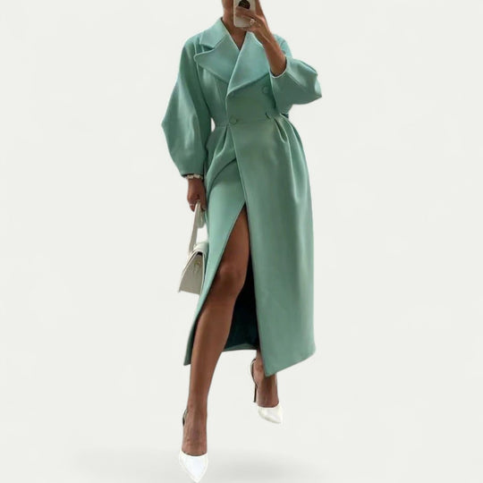 Women's Double Breasted Long Wool Blend Winter Coat