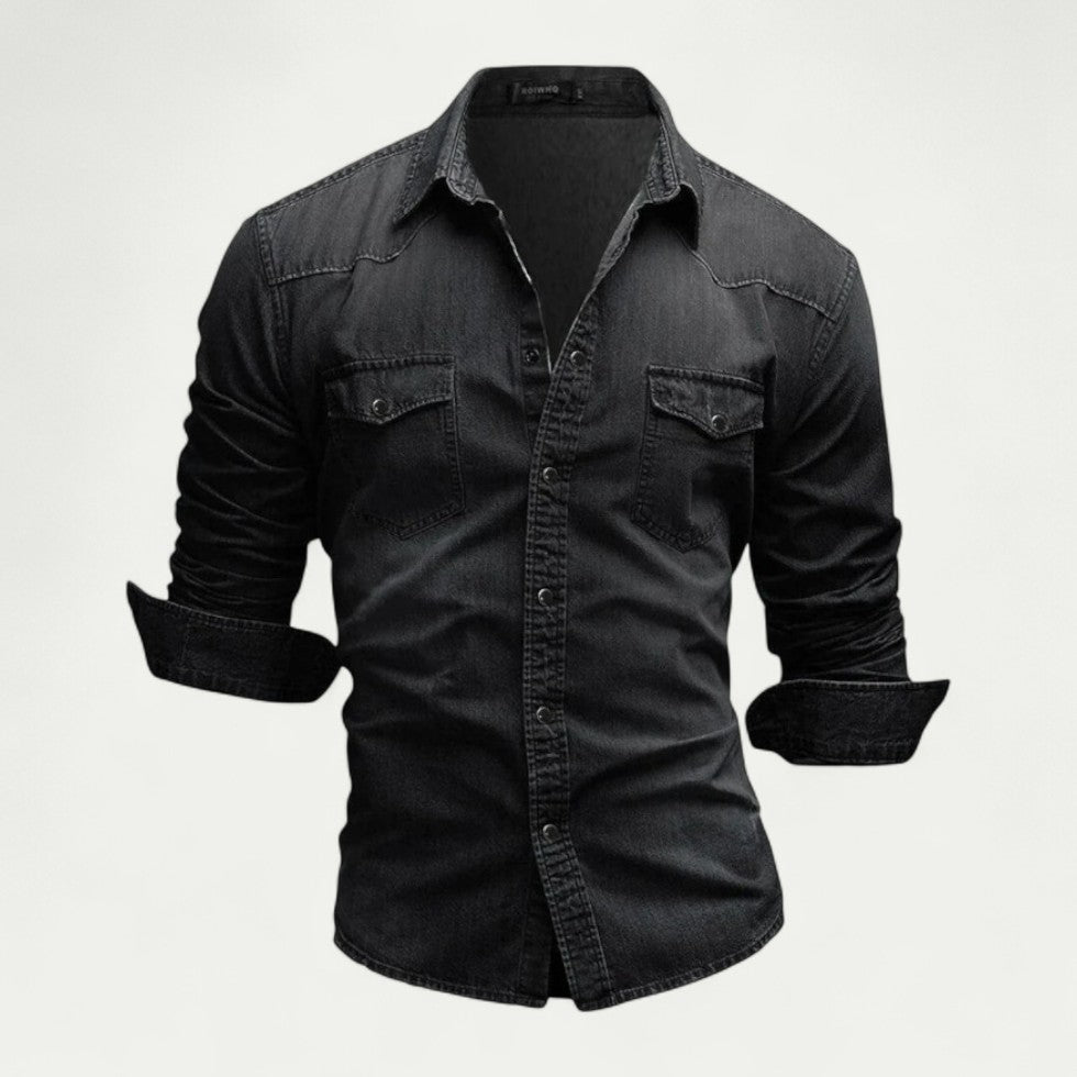 Casual Slim Fit Cotton Denim Blend Shirt for Men Long Sleeve Style