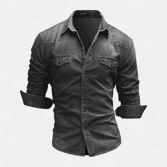 Casual Slim Fit Cotton Denim Blend Shirt for Men Long Sleeve Style