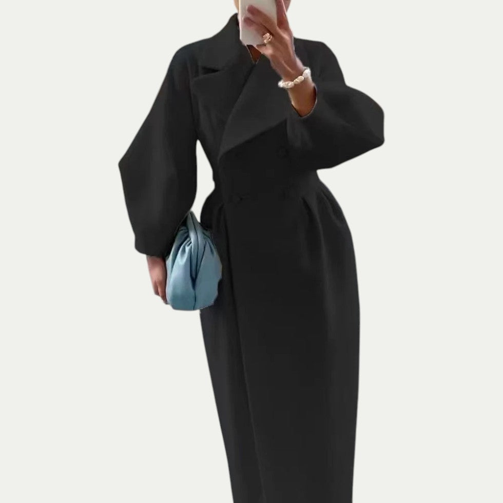 Women's Double Breasted Long Wool Blend Winter Coat