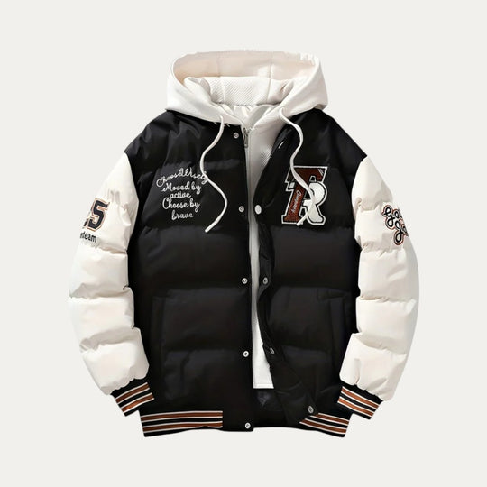 Varsity Puffer Jacket with Hood for Men