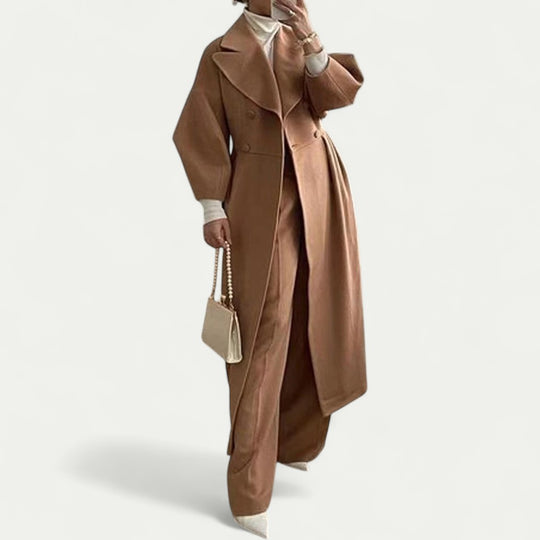 Women's Double Breasted Long Wool Blend Winter Coat
