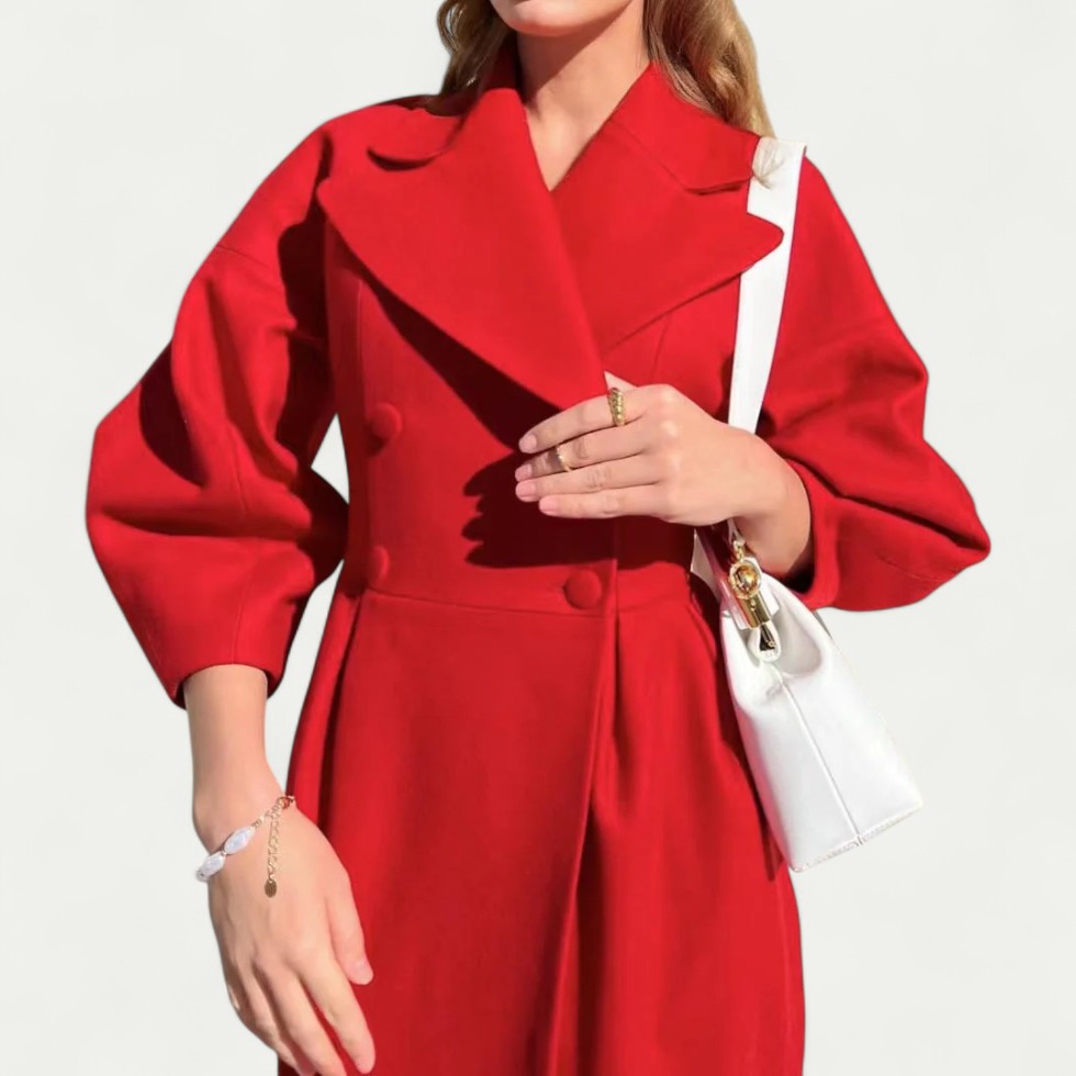 Women's Double Breasted Long Wool Blend Winter Coat