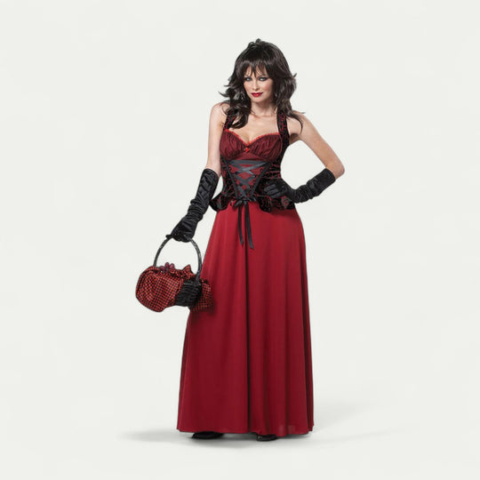 Hooded Cape Corset Maxi Halloween Costume Dress