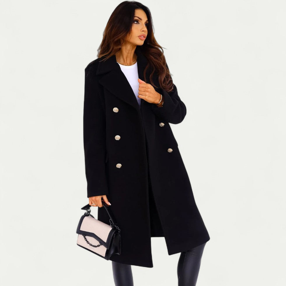 Women's Sophisticated Wool Blend Button Up Winter Coat