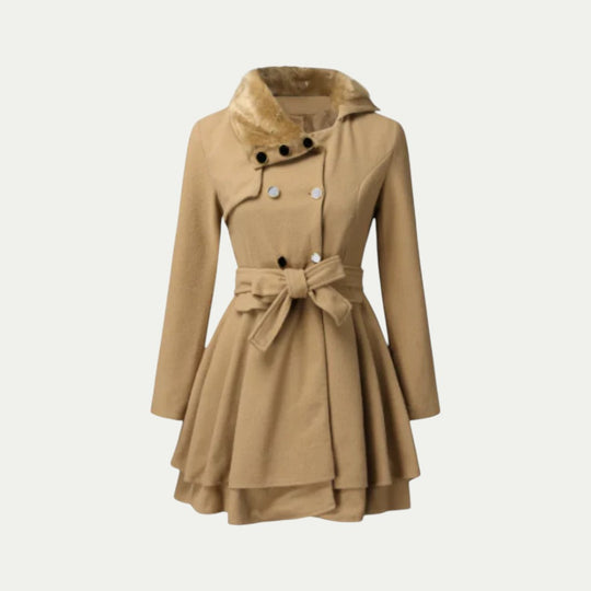 Women Wool Blend Flared Winter Coat with Belt