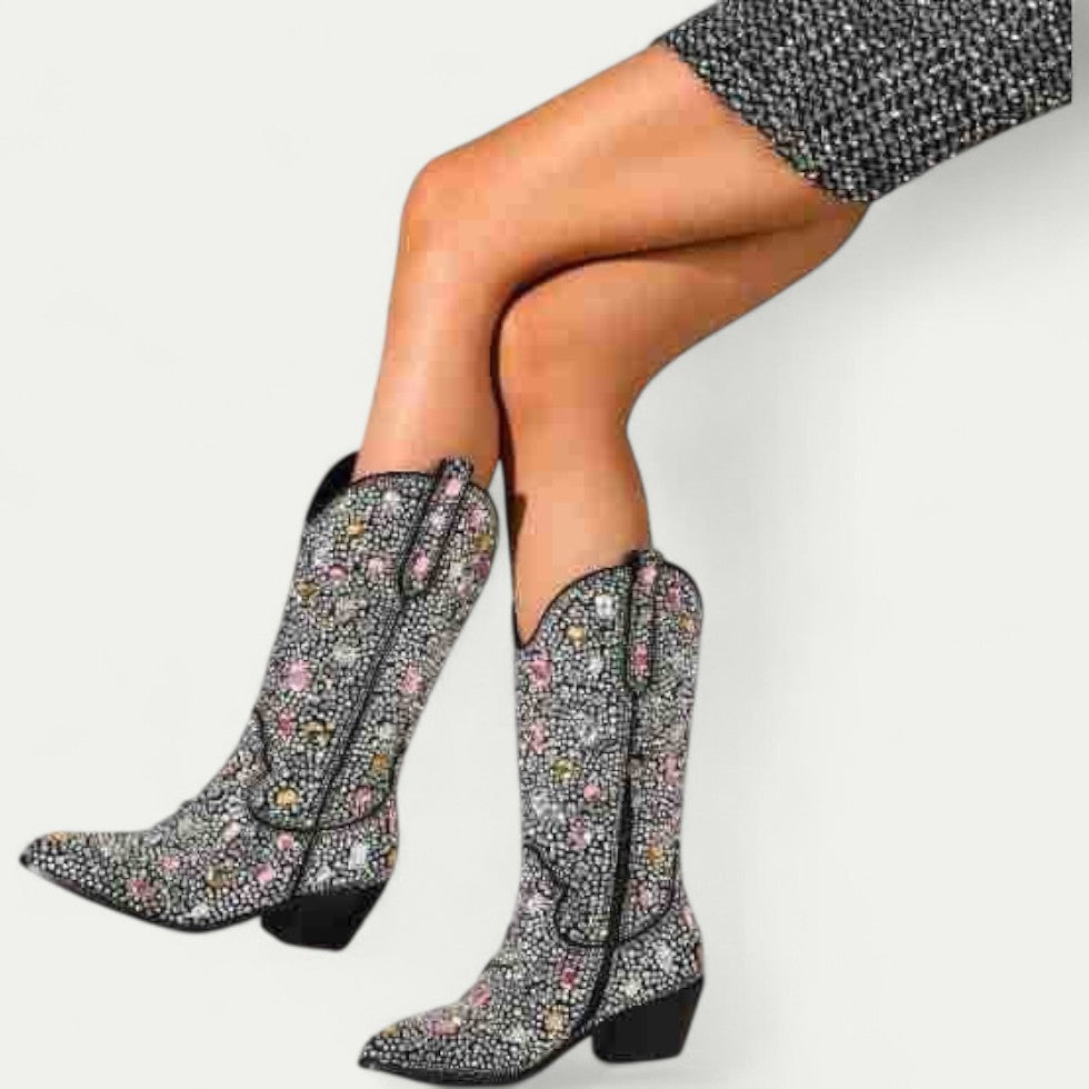 Orthopedic Western Cowboy Boots with Floral Embroidery