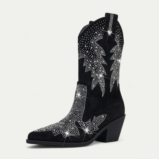 Orthopedic Western Cowboy Boots with Rhinestone Detail