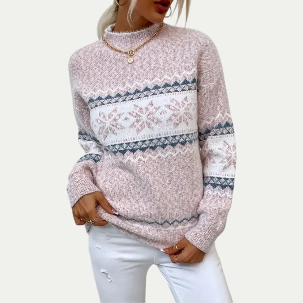 Women Knitted Fair Isle Winter Snowflake Jumper