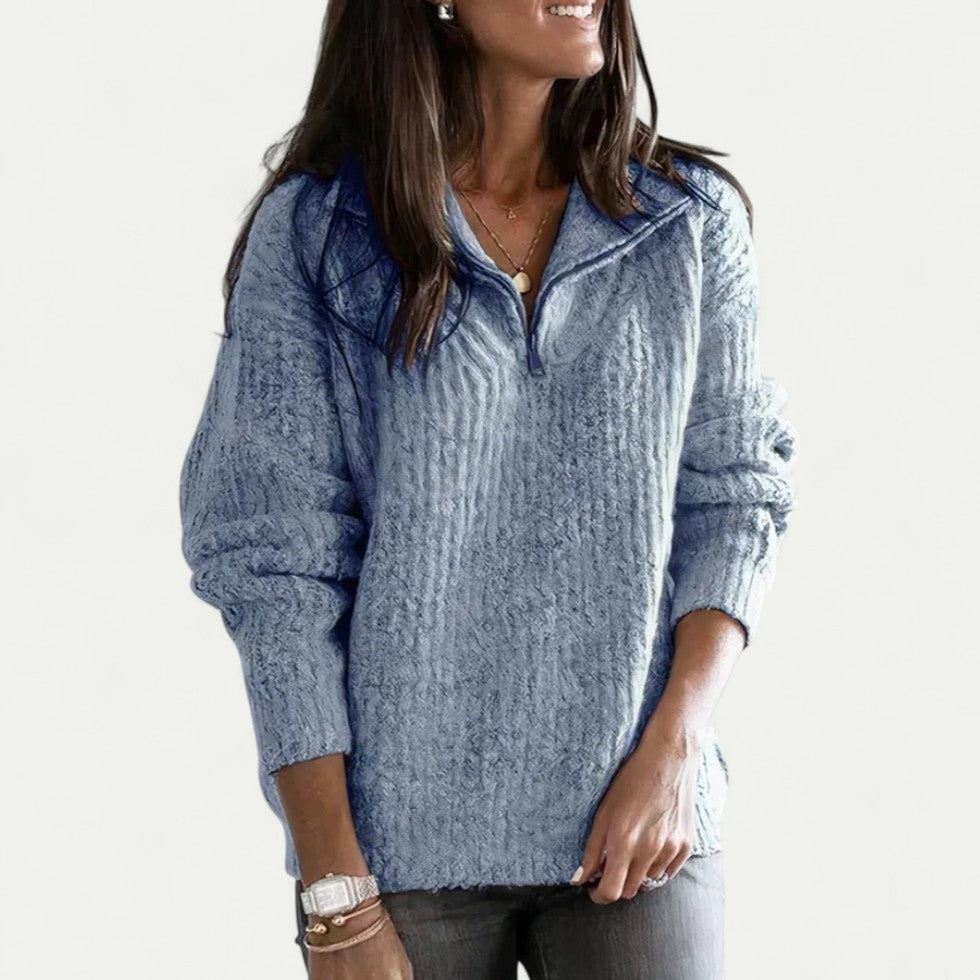 Women Knitted Half Zip Cable Sweater
