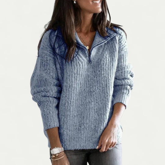 Women Knitted Half Zip Cable Sweater