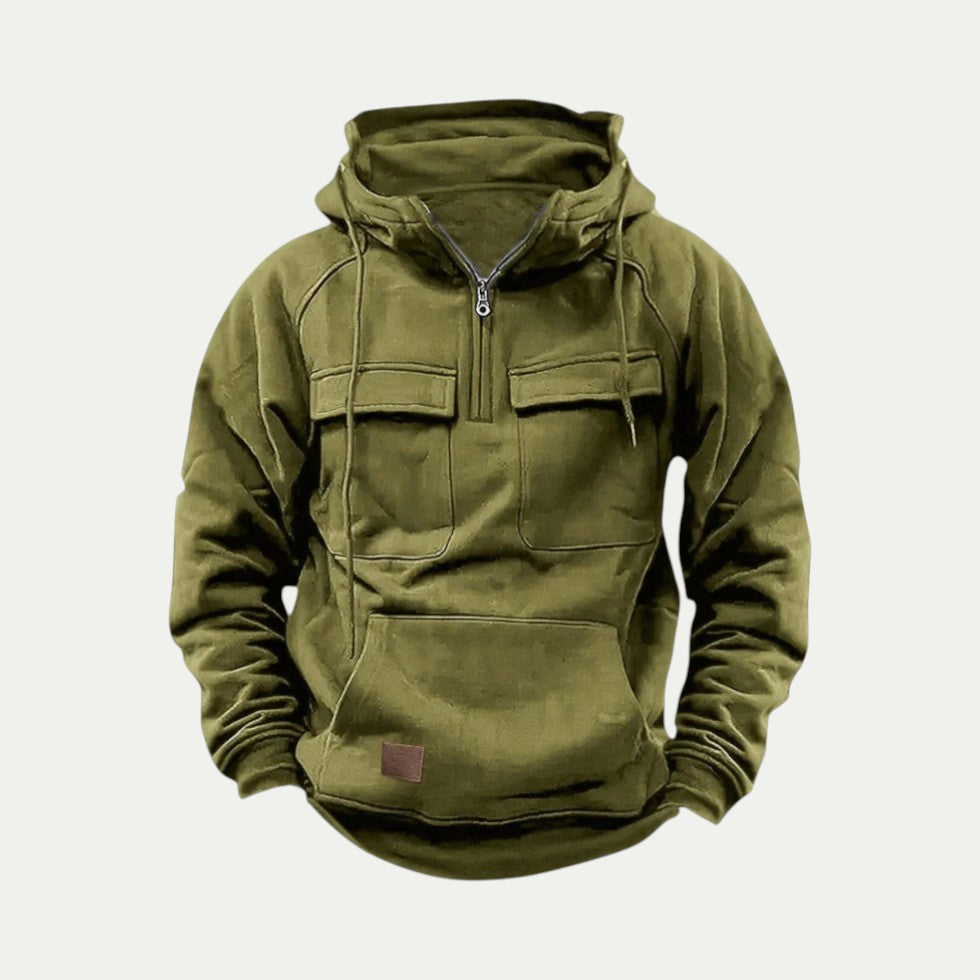 Utility Pocket Cotton Blend Pullover Hoodie for Men
