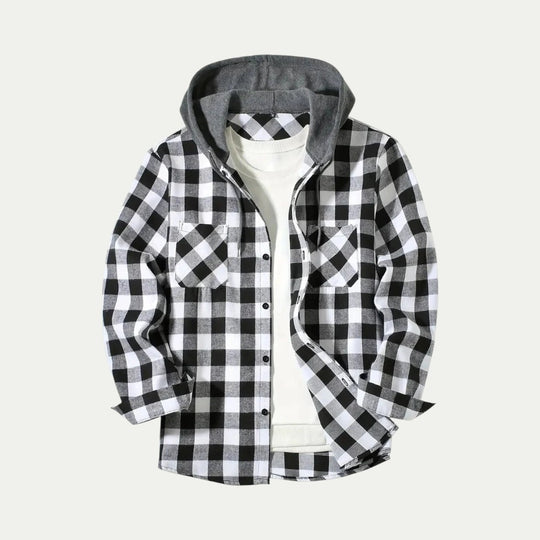 Hooded Check Flannel Shirt Jacket for Men