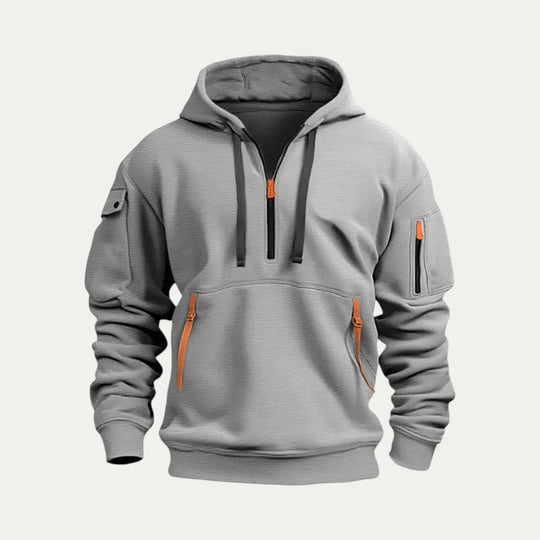 Cotton Blend Quarter Zip Utility Hoodie for Men