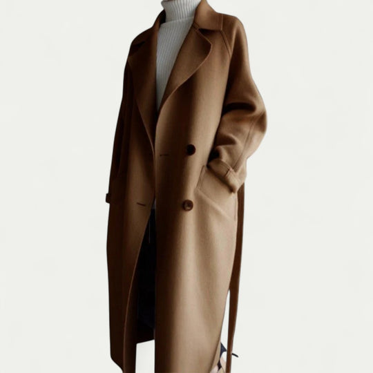 Long Wool Blend Trench Coat for Women