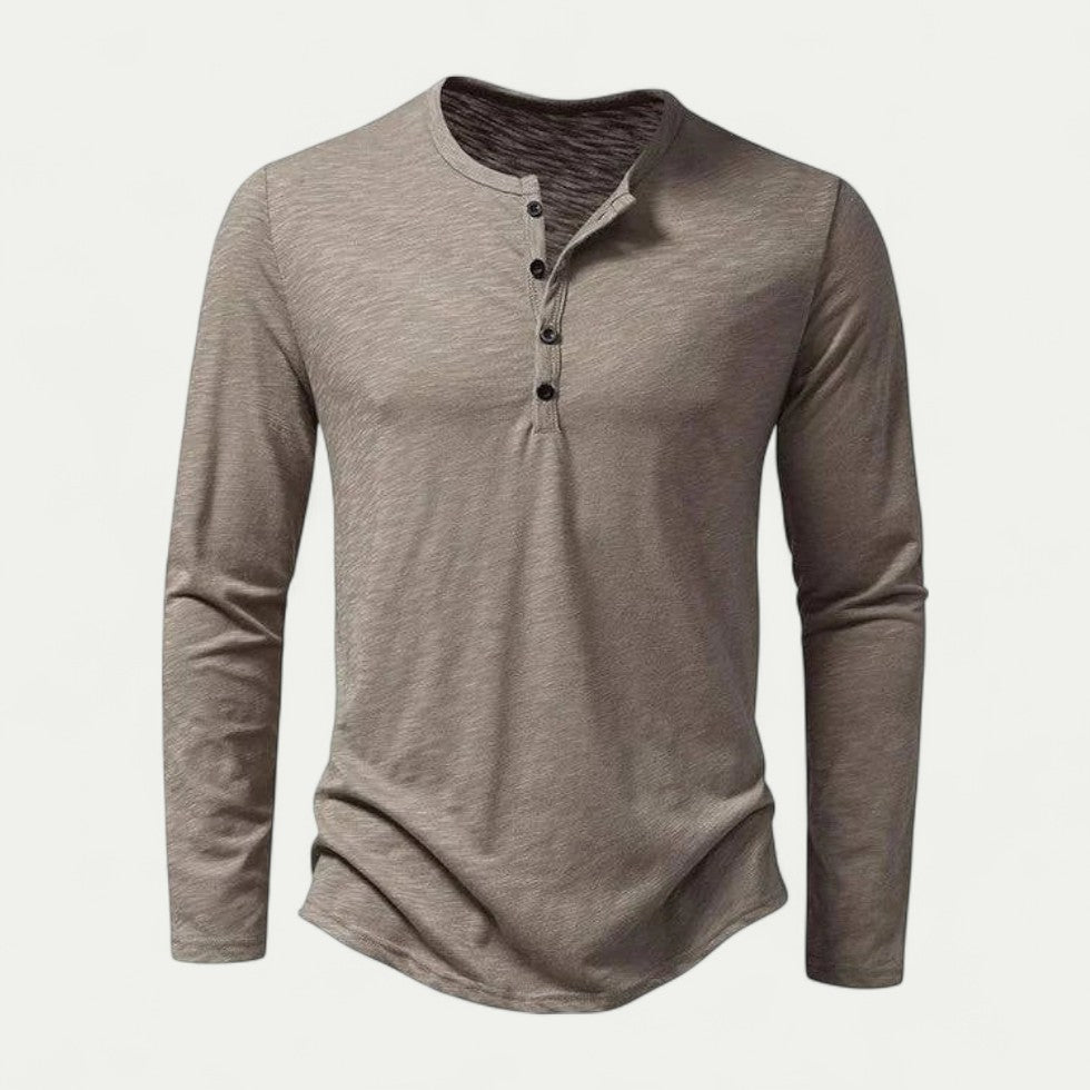 Long Sleeve Cotton Blend Henley T Shirt for Casual Wear