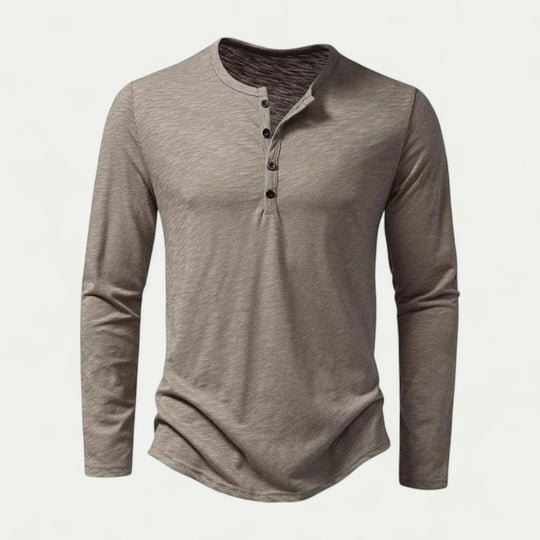 Long Sleeve Cotton Blend Henley T Shirt for Casual Wear