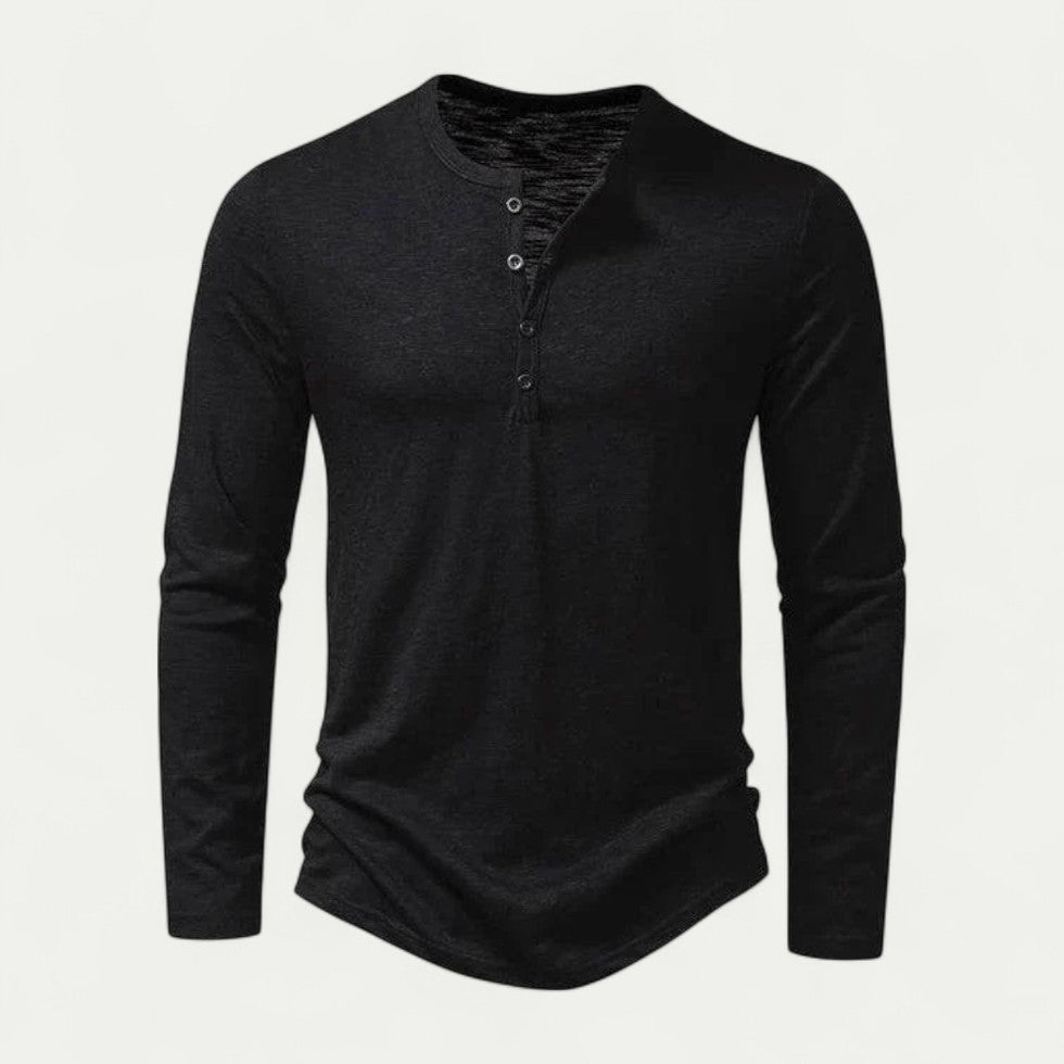 Long Sleeve Cotton Blend Henley T Shirt for Casual Wear