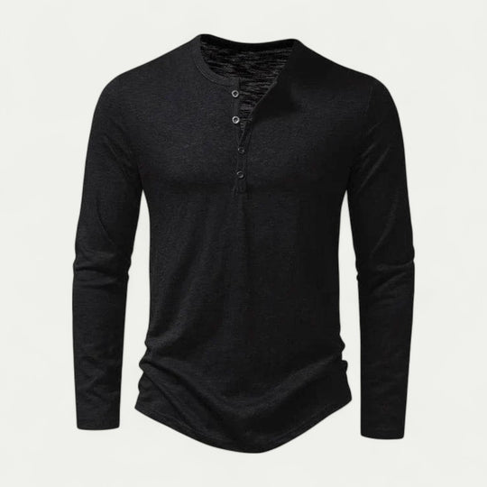 Long Sleeve Cotton Blend Henley T Shirt for Casual Wear