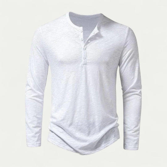 Long Sleeve Cotton Blend Henley T Shirt for Casual Wear